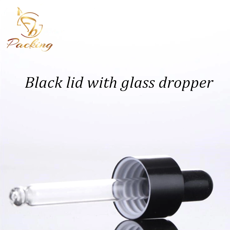 High Light-Proof 5ml 10ml 15ml 20ml 30ml 50ml 100ml Shiny Solid Black Glass Dropper Bottle with Gold Aluminum Cap Dropper for Special Cosmetic Essential Oil